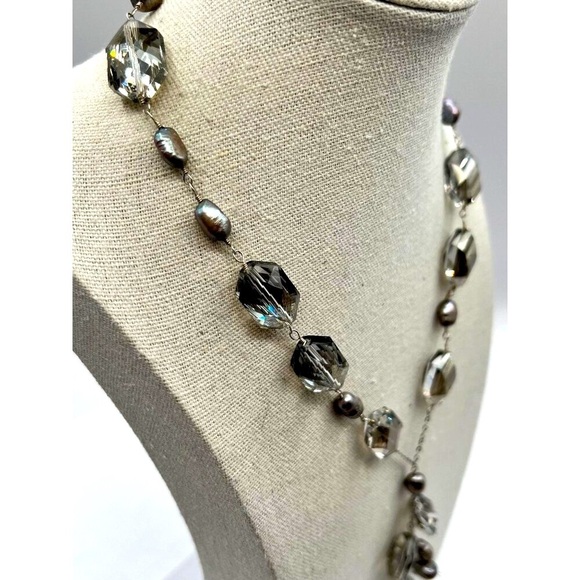 925 Sterling Silver Necklace With Swarovski Crystals & Grey Pearls.  A60 - Picture 8 of 13